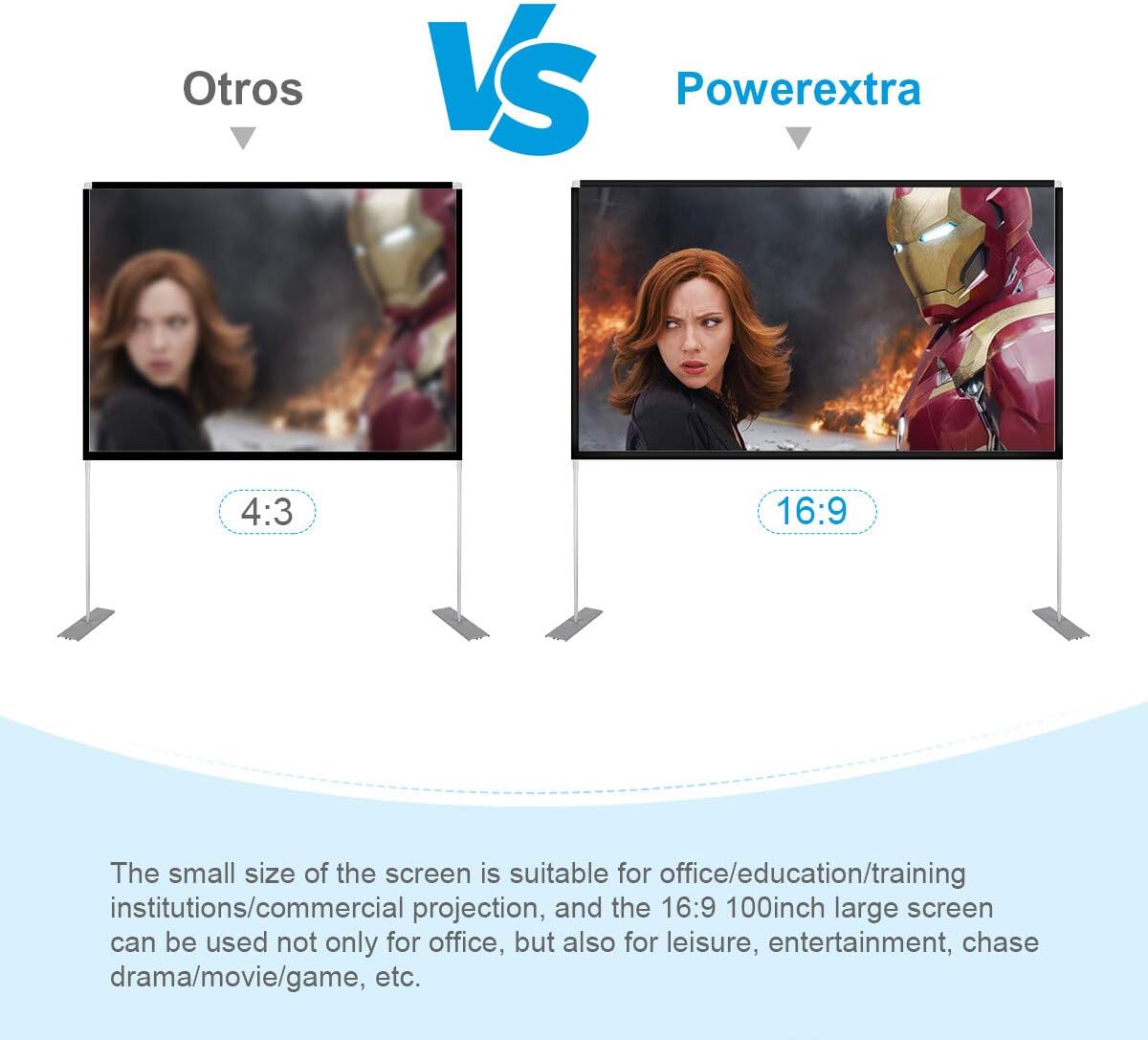 Powerextra Projector Screen with Stand, 100 inch 16:9 HD 4K Rear Front Foldable Portable Projection Screen with Carry Bag for Indoor Outdoor Theater Home Movie or Office: Home Audio & Theater