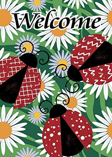 Davis Relev Welcome Ladybug &amp; Flower Garden Flag - Vertical Double Sided Spring Decorative Rustic/Farm House Small Decor Flags Set for Indoor &amp; Outdoor Decoration, 12 X 18 Inch by