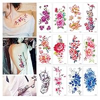 32 Sheets Flower Temporary Tattoos Stickers Lotus Cherry Blossoms Fake Tattoo