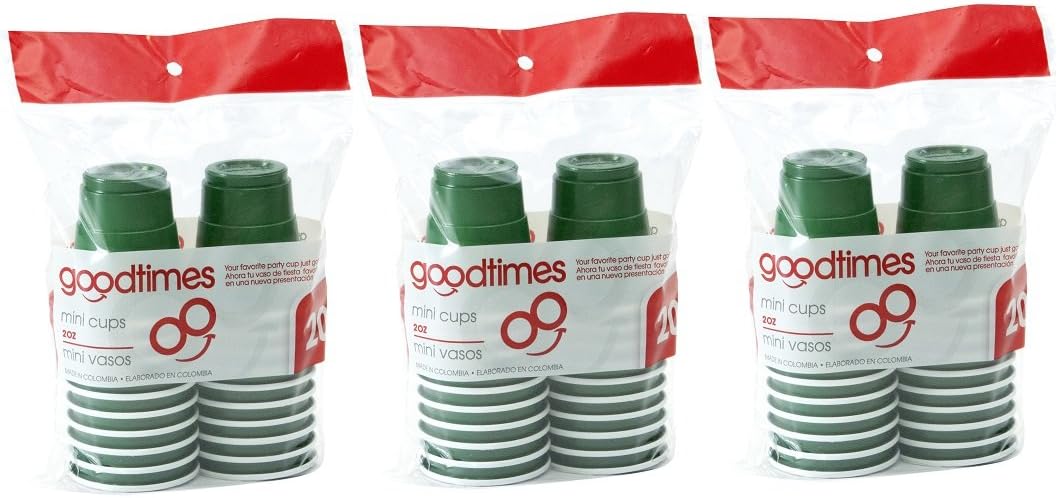Goodtimes 2oz Mini Disposable Plastic Shot Glass Cups (3 packs of 20 cups) Perfect size for liquor shots, Jello shots, St. Patricks Day, serving condiments and kids love them too! (Green)