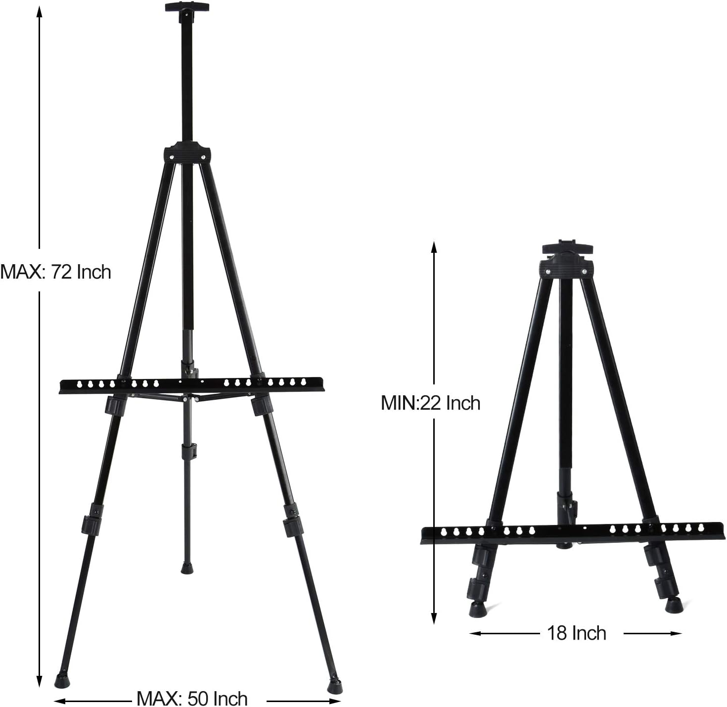 T-Sign 72'' Tall Display Easel Stand, Aluminum Metal Tripod Art Easel Adjustable Height from 22-72”, Extra Sturdy for Table-Top/Floor Painting, Drawing and Display with Bag, Black