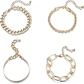 GIGB PBDK Chunky Stack Gold Bracelets Set for Women Trendy Charm Adjustable Layered Cuban Chain Bangles Minimalist Statement Bracelet Wedding Party Accessories