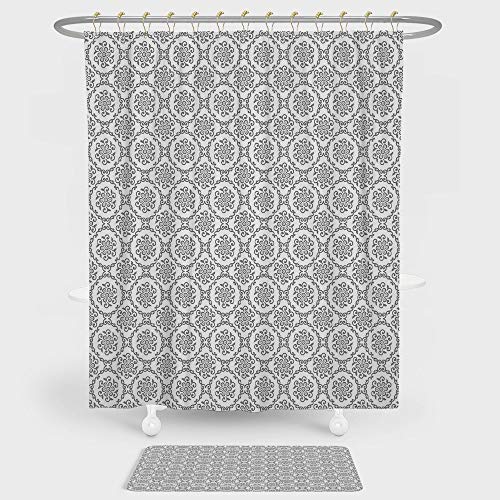 Iprint Floral Shower Curtain And Floor Mat Combination Set Classic