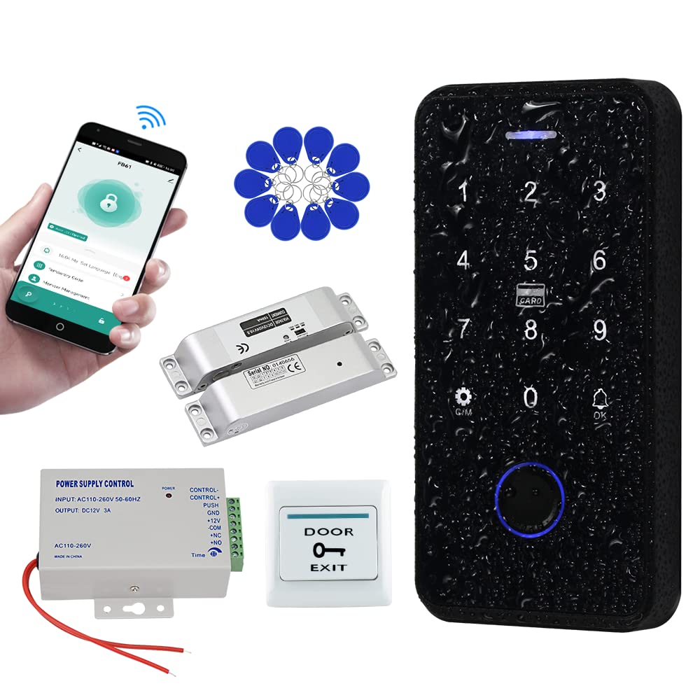QTTYELOK IP68 Waterproof Door Access Control System Kit Bluetooth Tuya RFID Keypad NFC Fingerprint + Electric Drop Bolt Lock + 10pcs 13.56MHz Keyfobs