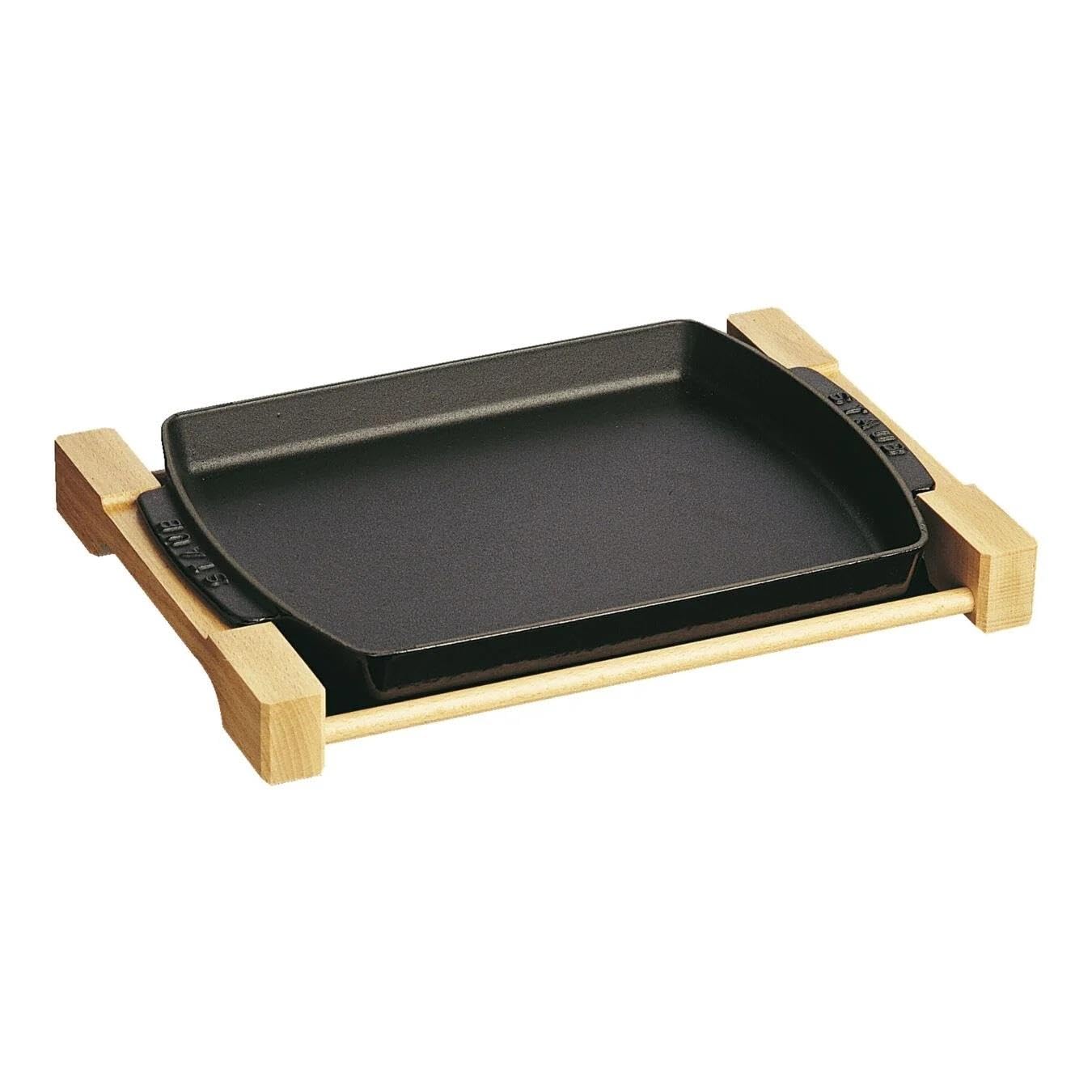 STAUB 40509-523-0 Hors D’oeuvre Platter and Wooden Stand, Black,33*23 centimeters
