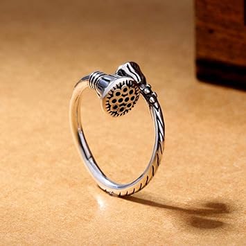 Luziang Bague Rétro Avec Bague Douverture De Fleur De Lotus