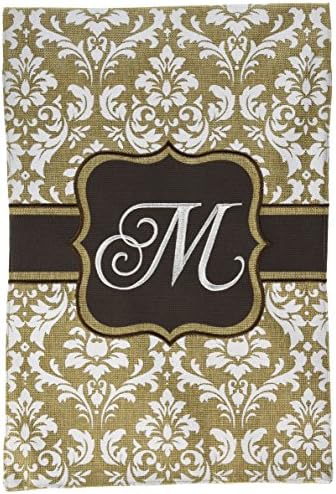 Damask Monogram 2-Sided Burlap Garden Flag 12.5x18" Home Garden Flags M