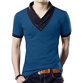 YTD Mens Cotton Casual V-Neck Button Slim Muscle Tops Tee Short Sleeve T-Shirts