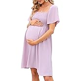 KOJOOIN Maternity Dress Summer Women Tie Back Square Neck Puff Sleeve Off Shoulder Pregnancy Baby Shower Dress
