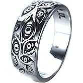 PMTIER Men's Vintage Stainless Steel Engraved Eye of God Ring Black Gold Silver Tone