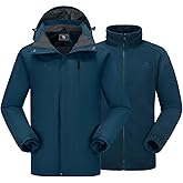 CAMEL CROWN Men's 3 in 1 Ski Snow Jacket Waterproof Winter Snow Coat Windproof Warm Fleece Lining Hiking Rain Jacket Hooded