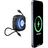 charmast Magnetic Portable Charger, 10000mAh Magnetic Power Bank Fast Charging, 20W Wireless 3 in 1 Battery Pack with Built-in USB C Cable for iPhone 16/15/14/13/12/Pro, AirPod, Apple Watch etc