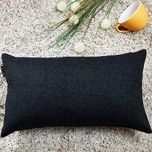 Hey Tang Pack of 2, Cotton Linen Soft Soild Decorative Square Throw Pillow Covers Set Cushion Case for Sofa Bedroom Car 12 x 20 Inch 30 x 50 Cm,Dark Grey