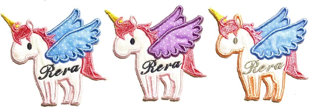 Amazon お名前刺しゅう入りユニコーンペガサスワッペンアニマル動物可愛い空飛ぶ馬天使の羽女の子簡単貼り付けアイロンタイプ デザイン ワッペン アップリケ 通販