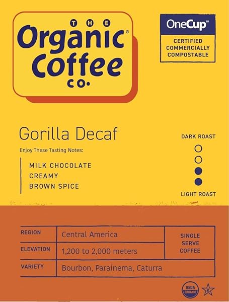 THE ORGANIC COFFEE CO. COMPOSTABLE COFFEE PODS – GORILLA DECAF (80 CT) K CUP COMPATIBLE INCLUDING KEURIG 2.0, MEDIUM ROAST, SWISS WATER PROCESSED, USDA ORGANIC