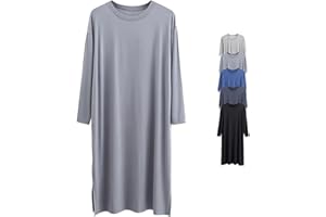 POPO PEA Mens Nightgown Nightshirt Sleep Shirts Night Gown Sleeping Lounge Comfy Stretchy Crew Neck Long Sleeve
