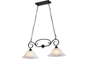 SHENGQINGTOP 32.5" Traditional Kitchen Island Lights with Alabaster Glass Shade & Chain, 2-Light Dining Room Lighting Fixtures Hanging, Vintage Farmhouse Pendant Lighting, Matte Black Finish