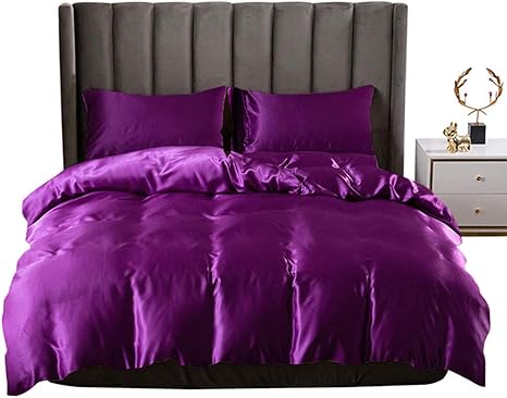 Amazon Com Dark Purple Silk Comforter Cover Set Queen Size Silk Like Satin Duvet Cover Set Solid Color Decor Soft Microfiber Women Bedding Sets With Zipper Ties Soft Luxury Duvet Cover For Adult