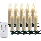 xunhuimemory 10PCS LED Flameless Taper Candles Flickering with Remote Timer, Battery Operated Christmas Tree Candles, Warm White Window Lights Clips, Perfect for Christmas, Home Decoration