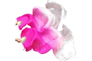 ZHGAOG Belly Dance Faux Silk Veil Fans, 1 Pair(Left+Right) Handmade Belly Dance Fans, Dancing Long Fans, Colorful Belly Dance Fan Veils for Dance Performances Length 180cm Width 90cm