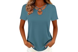 Summer Spring Tops for Women 2026 Keyhole Neck Short Sleeve Tee Shirts Sexy Cutout Ring Work Casual T Shirts Trendy Clothes