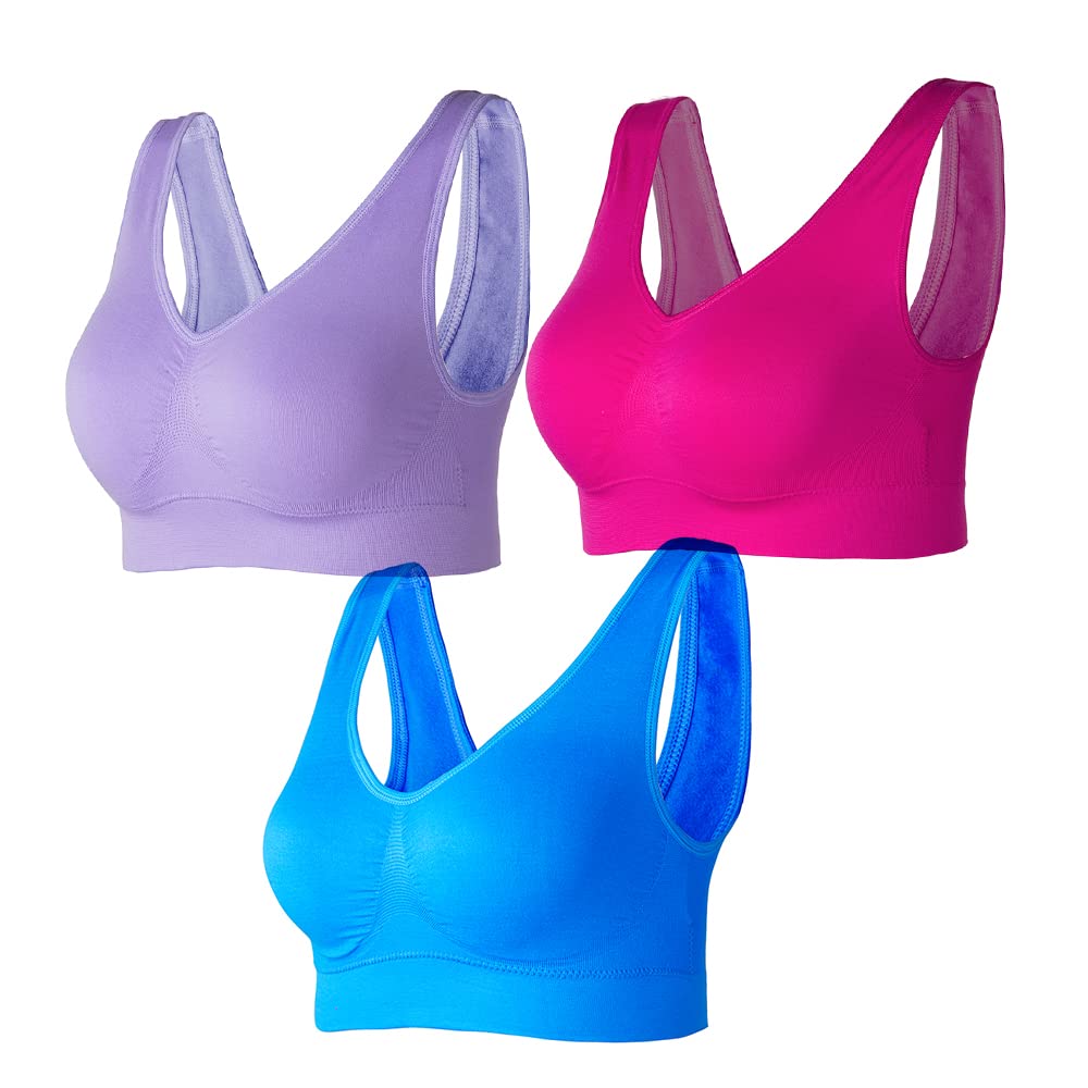 Photo 1 of **PARTIAL SET/MISSING BLUE TOP** Lemef 3-Pack Seamless Sports Bra Wirefree Yoga Bra with Removable Pads for Women (XX-Large, Rose red&Dark Blue&Dark Purple)