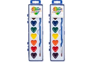 ARTLYMERS 2 Pack Water Color Paint Sets for Kids, 8 Colors Heart Watercolor Paint Set with Paintbrush Washable, Valentines Gifts Art Supplies for Preschool Classroom Party Favor Prizes Exchange