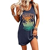 Summer Tank Dress for Women Casual Vacation Sundress Coconut Tree Graphic Beach Cover Up