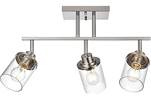 MILUCES Track Lighting Fixtures 3 Light Directional Ceiling Lights with Adjustable Track Heads, Brushed Nickel Bathroom Vanity Light with Clear Glass Shade