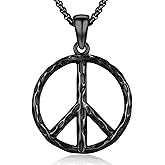 DRINSPER Peace Sign Necklace Men Women 925 Sterling Silver Hippie Peace Symbol Pendant Necklace Jewelry Gifts for Party Accessories Birthday Graduation