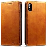 Wallet Case Compatible 2018 iPhone 10S/ 2017 iPhone 10, PU Leather Wallet Case Folio Flip Cover, Khaki, 5.8 inches