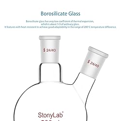 stonylab Flat Bottom Flask FBF, Heavy Wall 2-Neck