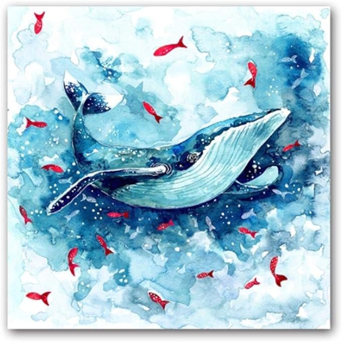 Carteles Artísticos En Lienzo De Ballena Azul Acuarela, Imágenes De