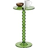 Dewrhiixe Acrylic Side Table, End Table Round Top with Solid Post for Living Room, Bedroom, Balcony, Easy Assembly (Pedestal, Green)