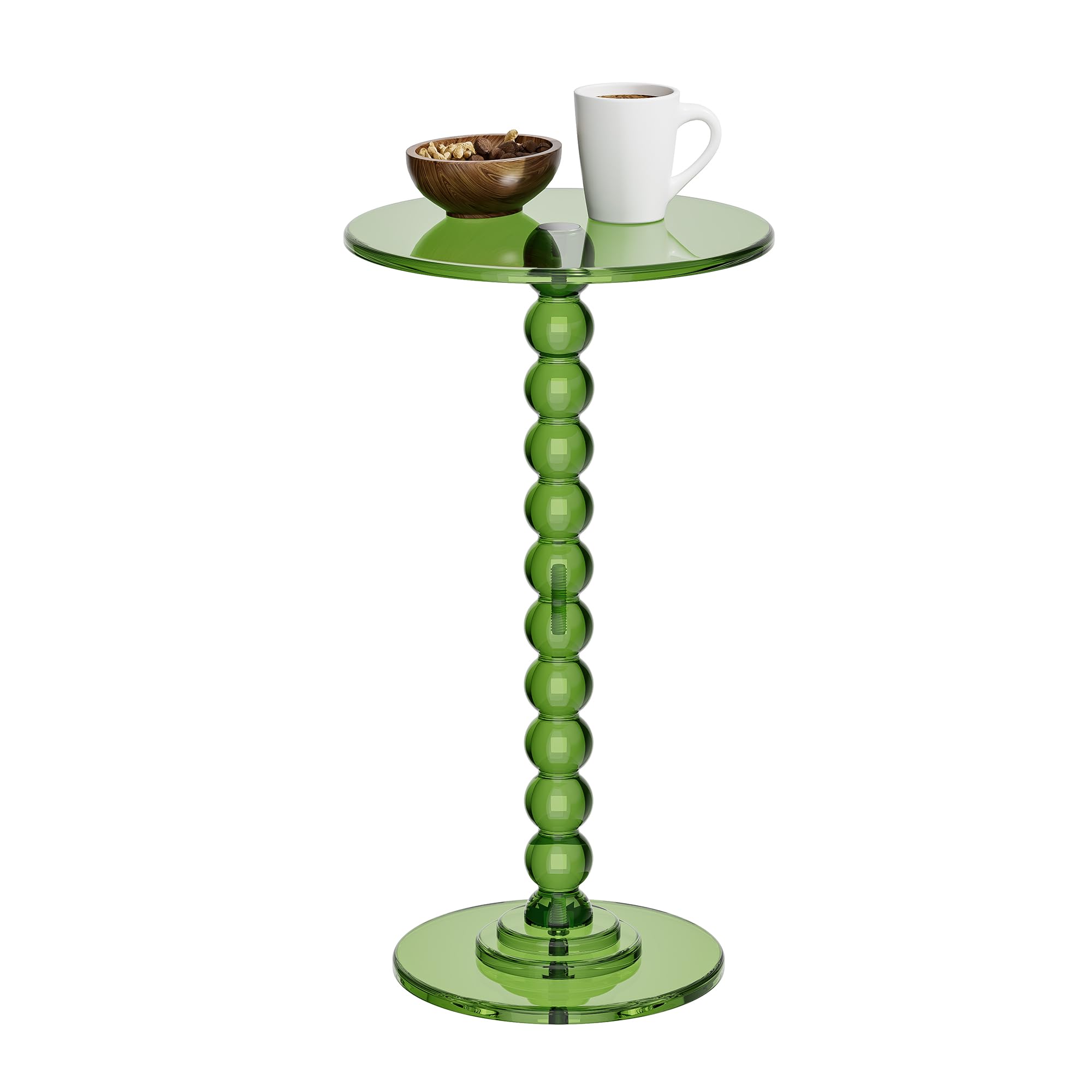 Photo 1 of Dewrhiixe Acrylic Side Table, End Table Round Top with Solid Post for Living Room, Bedroom, Balcony, Easy Assembly (Pedestal, Green)