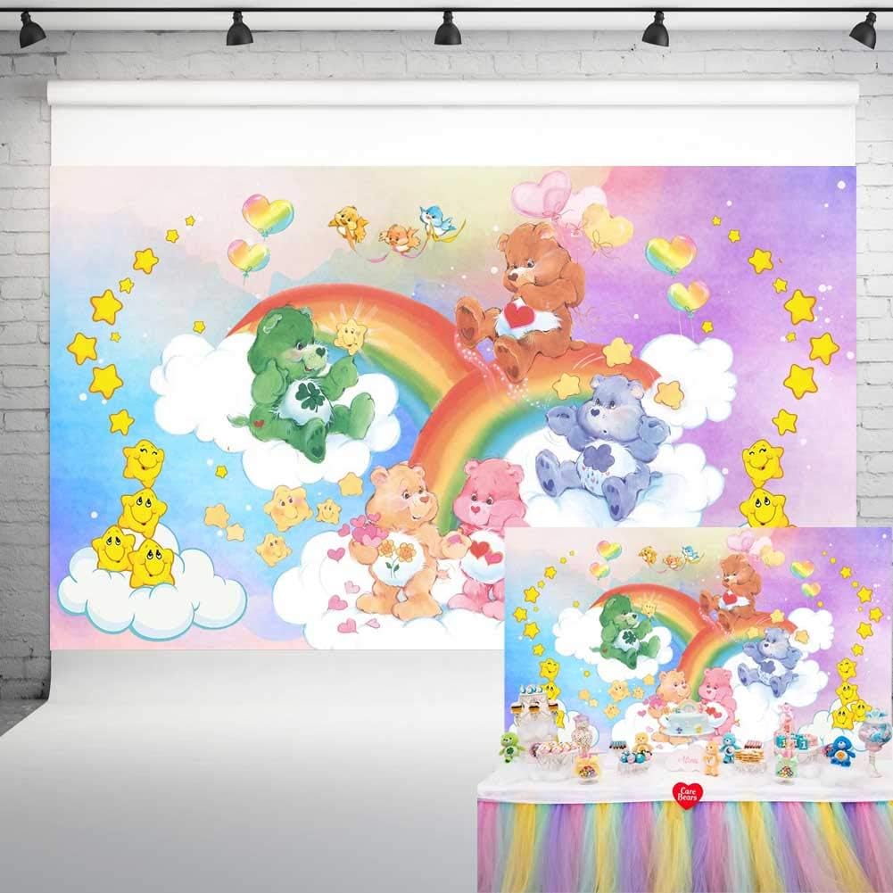 Care Bear Party Supplies Photo Background Baby Happy Birthday Party Decorations Vinyl Photography Backdrop Baby Shower Banner 5x3ft Candy Table Photo Booth Props HL-24