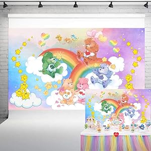 Care Bear Party Supplies Photo Background Baby Happy Birthday Party Decorations Vinyl Photography Backdrop Baby Shower Banner 5x3ft Candy Table Photo Booth Props HL-24