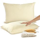 Cheer Collection Set of 2 Organic Kapok Bed Pillows, Natural Kapok Fiber Filled Sleeping Pillows with Breathable Cotton Shell, Standard Size, 20 x 28 inches
