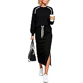 ZIMSSI Women Skirt Sets 2 Piece Outfits Casual Crew Neck Top Travel Midi Dress Sets Black