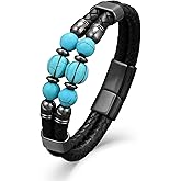 EJARY Mens Turquoise Bracelet Western Turquoise Bracelets for Men Black Leather Bracelet Lucky and Healing Protection Jewelry Gifts for Birthday Christmas, 8.27in/21cm