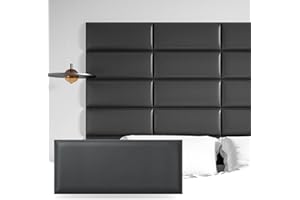 Art3d Peel and Stick Black King Headboard, 12-Pack Upholstered Headboard for Queen, Full-Size Bed, Padded Wall Panel