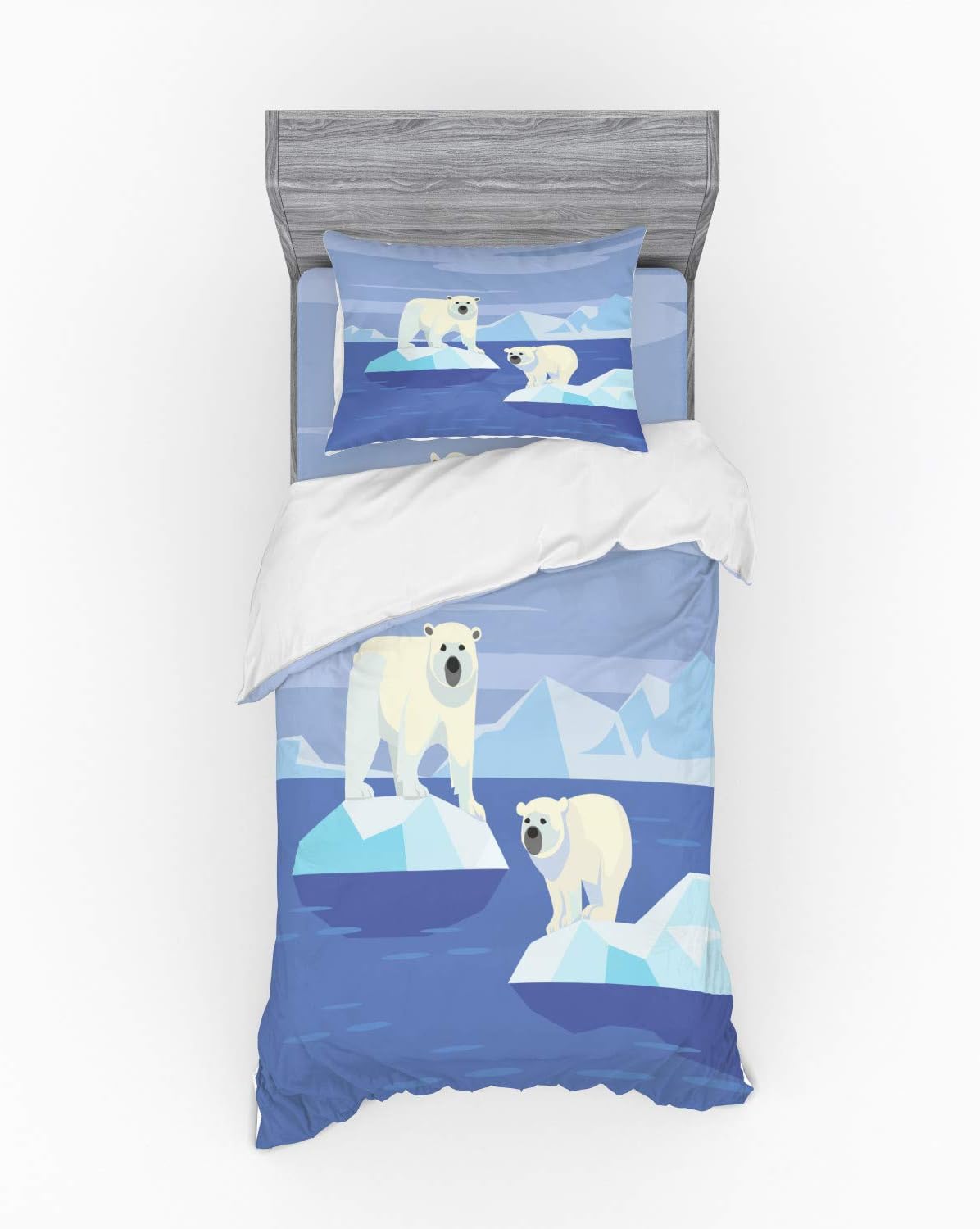 Ambesonne Polar Bear Bedding Set, Arctic Circle Animals Floating on ICY Rocks Eco