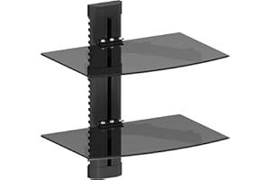 Promounts Dual Floating Entertainment Shelves, Holds up to 17.6lbs each, TV Shelf with Strengthened Tempered Glasses for DVD Players, Cable Boxes, Games Consoles, Floating Shelves