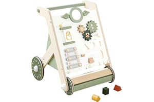 Beright Wooden Baby Walker with Roller Upgraded, Push and Pull Learning Activity Walker, Multi-Functional Kids’ Activity Toys, Develops Motor Skills & Stimulates Creativity, Green