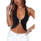 OZICERD Halter Neck Going Out Tops for Women Cute Club Rave Top Backless Sleeveless Slit Hem Open Back Crop Tank Top Sexy
