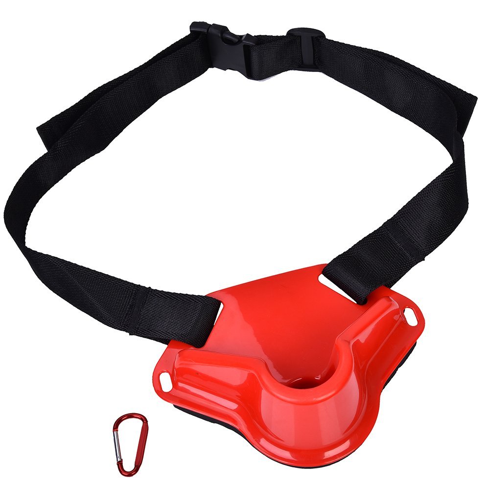 Dilwe Fishing Fighting Belt, Adjustable Waist Rod Holder with Sponge Pad 90-Degree Rotation Safety Buckle Lightweight Corrosion Resistant (Red)