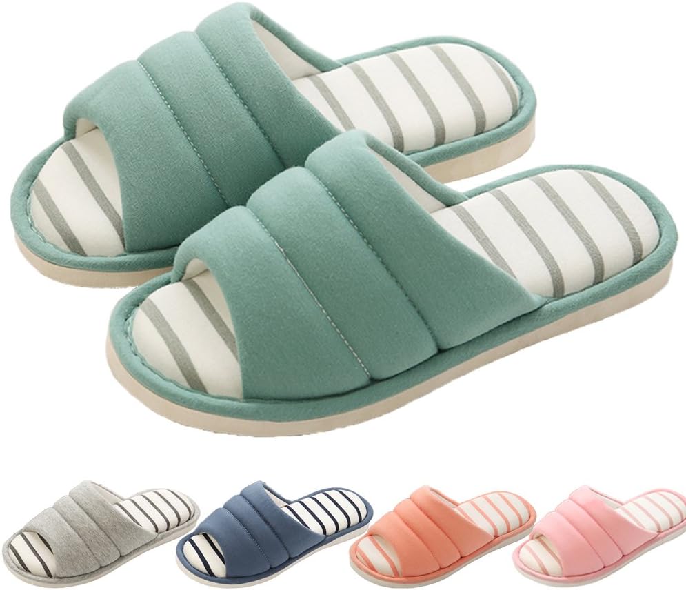 Feicy Womens Cotton House Slippers Open Toe Memory Foam Winter Warm Slippers Slip on Indoor Shoes