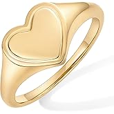 PAVOI 14K Gold Plated Heart Stackable Rings for Women | Love Valentines Statement Chunky Signet Ring Band | Friendship Rings