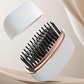Mini Cordless Hair Straightener Comb, Portable Curling Iron for Travel, Rechargeable Straightening Hot Comb Anti-Scald Fast Heating Styling Tools for Women (White)