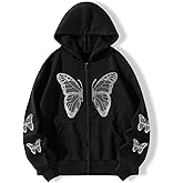 POHADON Women's Y2k Butterfly Zip Up Hoodie Oversized Graphic Print Sweatshirt Vintage Baggy Grunge Aesthetic Alt Emo Jackets
